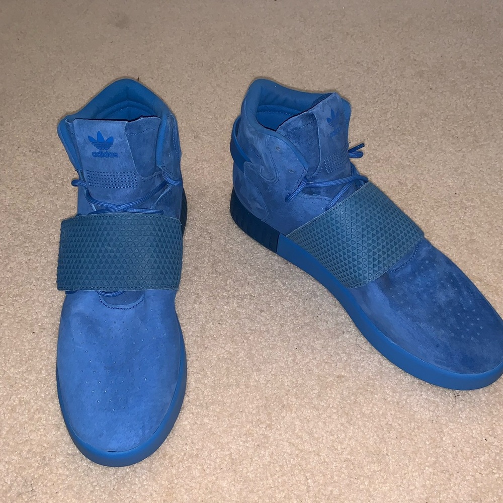 Adidas Tubular blue suede high tops